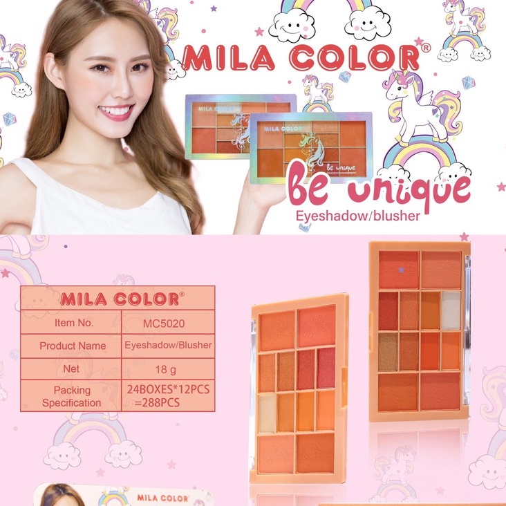 MC5020 Mila color พาเลทอายแชโดว์ พร้อม บลัชออน โทน ส้มพีช ส้มอิฐ สีสวยน่ารัก