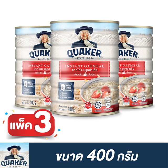 เควกเกอร์ ข้าวโอ๊ต ขนาด 400 กรัม (แพ็ค 3)(เลือกรสได้)(PepsiCo)