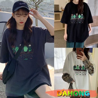 Dahong 💖เสื้อยืดเกาหลี เสื้อยืดแขนสั้นพิมพ์ลาย oversize เนื้อนิ่ม ผ้าไม่ติดตัว ใส่สบาย ทรงหลวม สตรีท2317