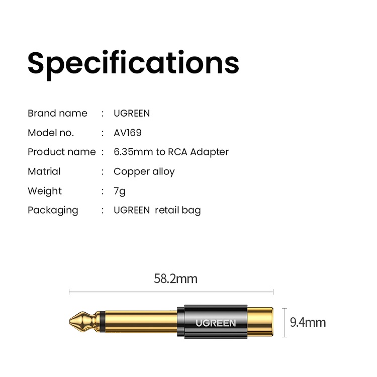Ugreen อะแดปเตอร์ แปลง Rca เป็น 6.5 มม. Rca ชุบทอง 6.35 มม. 1/4 ทองแดงบริสุทธิ์ 6.5 มม. ตัวผู้ คือ Rca ตัวเมีย คือ แจ็ค Ts Mono ราคา ถูกที่สุด ดีลบีเคเค แกลเลอรีภาพที่ 7