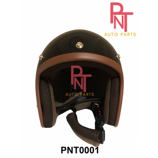 PNT0001 หมวกกันน็อควินเทจ FREE SIZE (สีดำเงา)