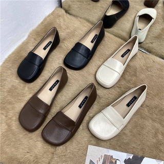 รองเท้าหุ้มส้น รองเท้าหนังแท้ SLIP-ON SLIP-ON รองเท้าเดียวสำหรับผู้หญิง2021 Spring Square Toe รองเท้าหนังขนาดเล็กสำหรับน