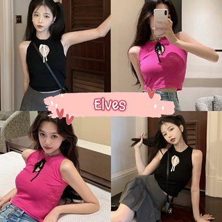 Elves✨พร้อมส่ง✨   เสื้อกล้ามไหหมพรม เว้าหน้าอกเกาหลีมาก ~7646~