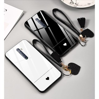 Oppo Reno2 Z/Reno2 F/Realme X2 Pro 【Heart Back】เคสกระจกนิรภัย ด้านหลัง ขอบนิ่ม พร้อมสายคล้อง เคสโทรศัพท์