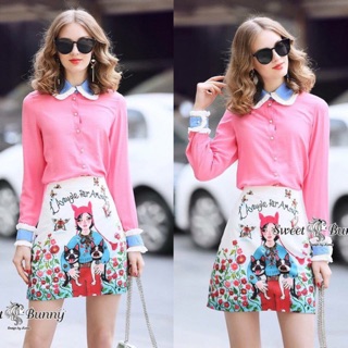 ชุดเซท ป้าย Sweet Bunny Pink Selena Shirt With Pretty Mini Skirt Print Set