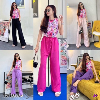 SS15818 Set เสื้อแขนกุด ลายดอก + กางเกงขายาว Floral sleeveless top + pants