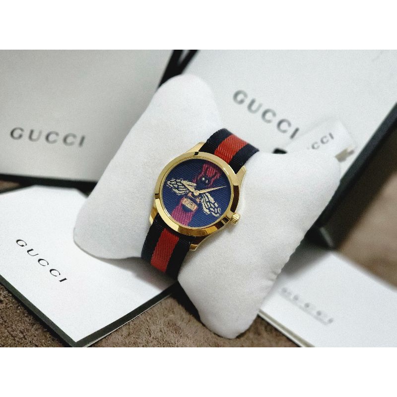 นาฬิกา GUCCI G-TIMELESS | หน้าผึ้งน้ำเงินแดง ขอบทอง แท้