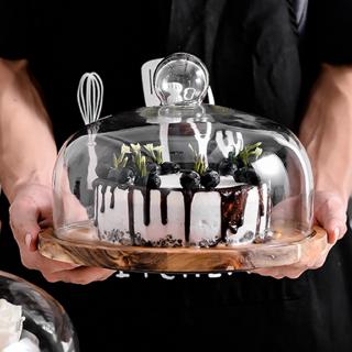 Wood Cake Stand, Cake Holder, Dessert and Appetizer Round Centerpiece, Glass Dome Cloche Lid - Perfect for Holding Your