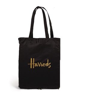 Harrods รุ่น Logo Pocket Shopper Bag สีดำ (รุ่นใหม่ เป็นซิปรูด)***พรีออร์เดอร์