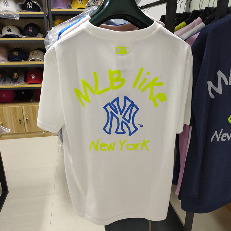 เสื้อยืดคอกลมแฟชั่น MLB เสื้อยืดลําลองสําหรับผู้ชายผู้หญิงแขนสั้นพิมพ์ลายสไตล์เกาหลี