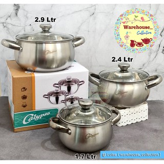 Panci Stainless calypso Steel +Tutup kaca size 16-24/ Panci di jual per-biji