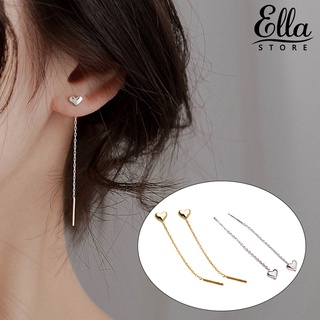 Ellastore123 ต่างหูพู่ยาว รูปหัวใจ ขนาดเล็ก น้ําหนักเบา เครื่องประดับ สําหรับผู้หญิง 1 คู่