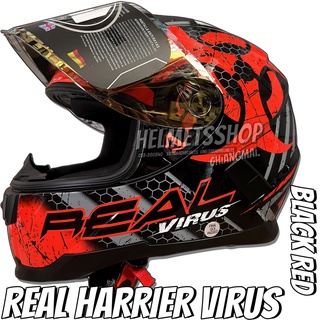 REAL HARRIER VIRUS BLACK RED [ เต็มใบ ] [ แว่นชั้นเดียว ] [ นวมถอดซักได้ ] [ ไม่มีช่องเว้า ]