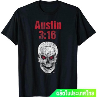 มวยปล้ำอาชีพ มวย มวยปล้ำลีก อเมริกา WWE Austin 3:16 Red Eyed Skull Distressed T-Shirt คอกลม แฟชั่น ผ้าฝ้ายแท้ เสื้อยืด ผ