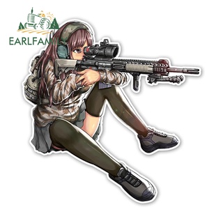 Earlfamily สติกเกอร์ กันน้ํา ลายอนิเมะ Girl Gun 13 ซม. x 12.8 ซม. สําหรับติดตกแต่งรถยนต์ รถจักรยานยนต์ เซิร์ฟบอร์ด