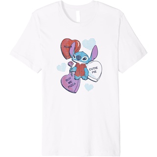 เสื้อยืดสีดำอินเทรนด์เสื้อยืด พิมพ์ลาย Disney Lilo &amp; Stitch Valentines Day Stitch Candy Hearts แฟชั่นฤดูร้อน สําหรับผู้