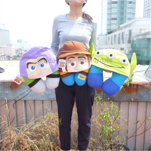 หมอนรองคอ มีฮู้ด Woody วู้ดดี้ & Buzz Lightyear บัส ไลท์เยียร์ & Alien เอเลี่ยน 3ตา Little Greenman กรีนแมน Toy Story