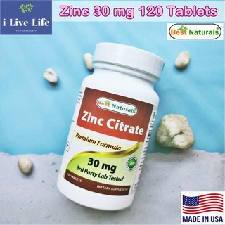 สารสกัดจากธรรมชาติ ซิงค์ Zinc Citrate 30 mg 120 Tablets - Best Naturals