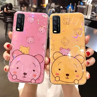 Ready เคส VIVO Y12s Y20s Y20 2020 New Phone Casing Cute Cartoon Bear Silicone Colorful Cherry Blossoms Back Cover Case เคสโทรศัพท์  VIVOY20