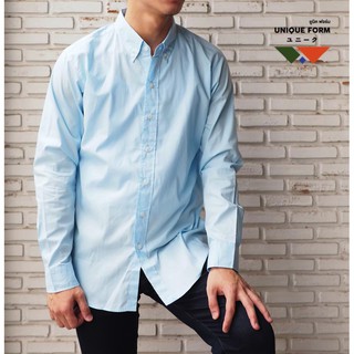 SHIRTFOLDING เสื้อเชิ้ตคอตตอน Asher Cotton แขนยาวคอปก สีฟ้า/เทานก/คราม