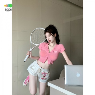 NINI [fast shipping] loose summer drawstring casual pants womens retro sports high waist short pants hot pants letter new wide-leg pants for students