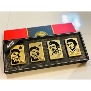 Belle ไฟแช็คน้ำมันทรงแปลกใหม่ สไตล์ซิปโป้zippo เซต 4 ชิ้น สุดคุ้ม ลายCHAสีทอง