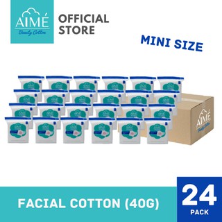 AIME Cotton Pad 40G, เอเม่ สำลีแผ่นทำความสะอาดผิวหน้าห่อเล็ก (24 ห่อ)