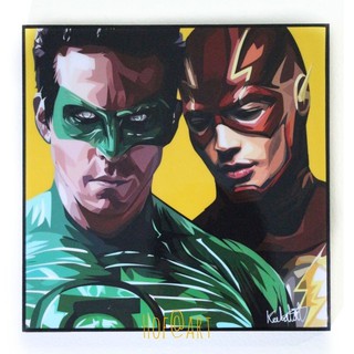 Green Lantern &amp; The Flash เดอะแฟลช กรีน แลนเทิร์น DC comics รูปภาพ​ติดผนัง pop art การ์ตูน กรอบรูป แต่งบ้าน ของขวัญ