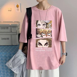 เสื้อยืดโอเวอร์ไซส์2021 new Demon Slayer Loose plus short-sleeved Hong Kong style ins trend top summer Korean loose tide