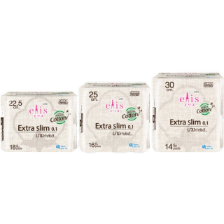 [2แพ็ค] ELIS Extra slim0.1 (Cotton Plus) Sanitary Napkin เอลิส เอ็กซ์ตร้าสลิม 0.1 คอตตอน พลัส ผ้าอนามัย (เลือกขนาด)