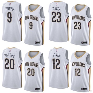 เสื้อกีฬาบาสเก็ตบอล แขนกุด ลายทีม NBA Jersey New Orleans Pelicans Rondo Davis Vaughn Jones สีขาว สไตล์คลาสสิก