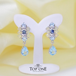 Top1Jewelry ต่างหูเงินแท้925 พลอย Blue Topaz, Opal แท้