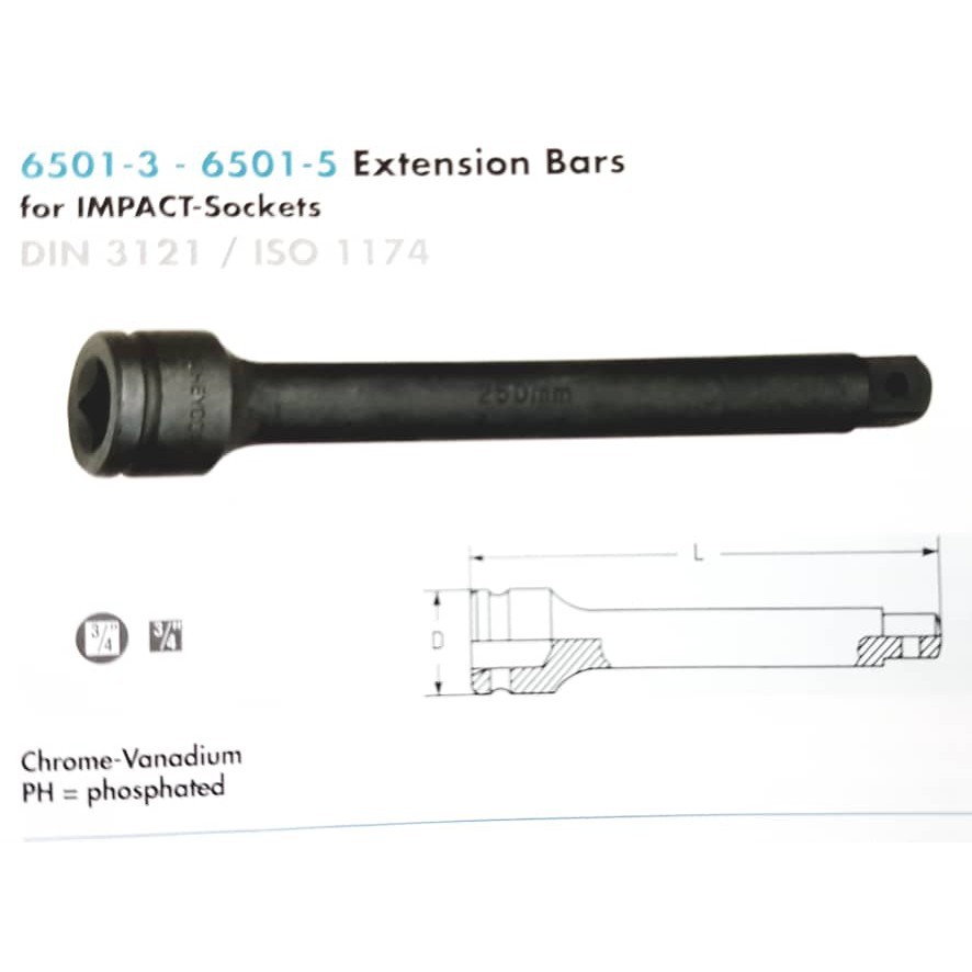 Heyco Impact Extension Bar 3/4" Sq Dr 175mm 250mm [6501-3/6501-4]