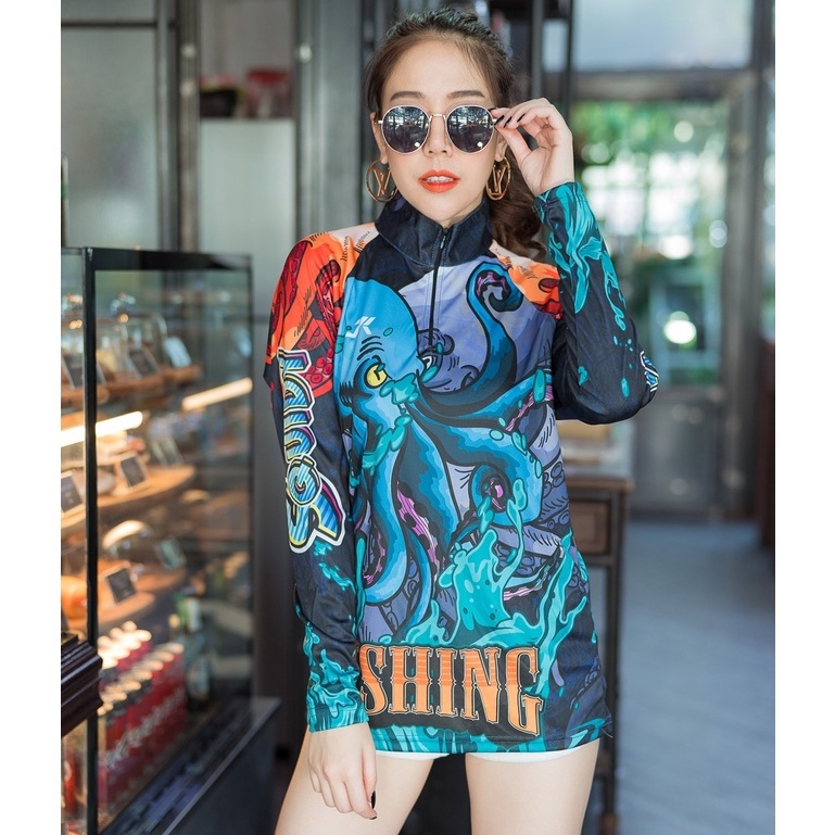 เสื้อตกปลา JK Thailand เสื้อสำหรับกีฬากิจกรรมกลางแจ้ง ลาย SQUIDY ป้องกันรังสี UV 80% แห้งเร็ว - รูปที่ 4