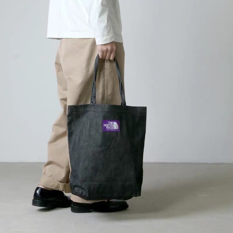 the north face purple label denim logo tape tote