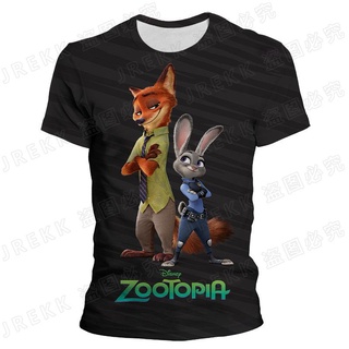 Zootopia Nick Judy เสื้อยืดลําลอง แขนสั้น พิมพ์ลายการ์ตูน 3d แฟชั่นฤดูร้อน สําหรับเด็กผู้ชาย ผู้หญิง