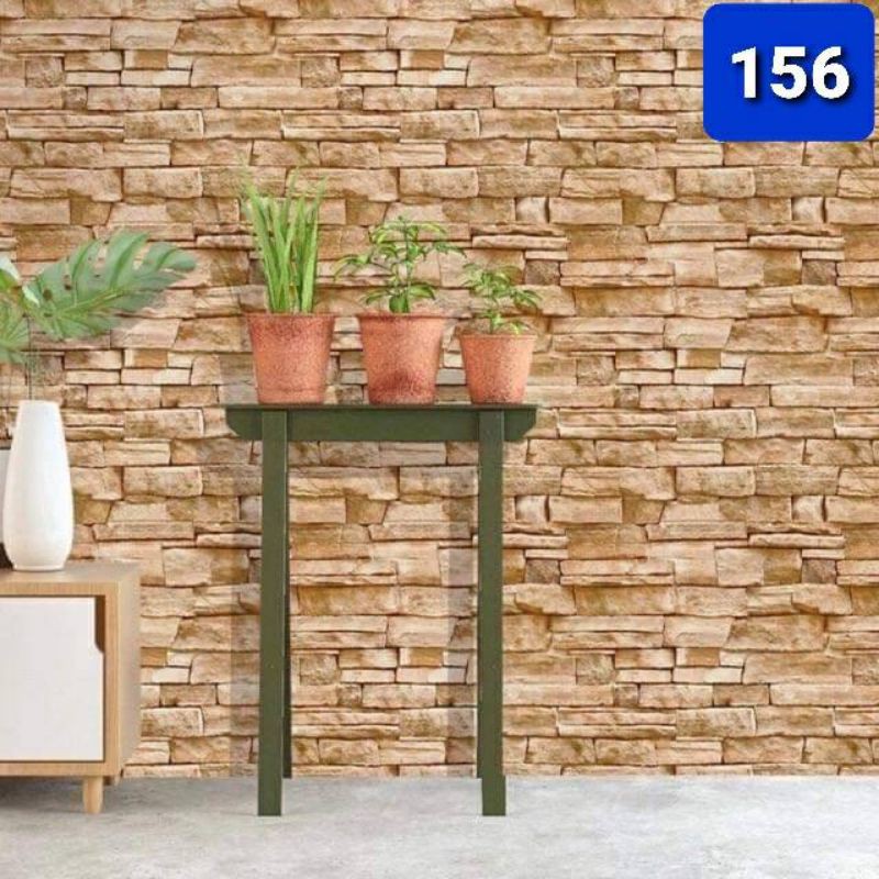 Wallpaper กาวในตัว เกรด A ลายอิฐน้ำตาลแดง เนื้อ pvc กันน้ำ กว้าง 45 ซม. ยาว10เมตร #156