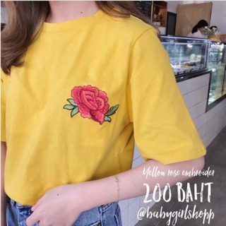 Yellow rose embroider เสื้อยืดปักดอกกุหลาบ🌹