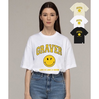 [GRAVER ] เสื้อยืดแขนสั้น ลายโลโก้ UNISEX Arch Life Dot Smile ของแท้ 100%