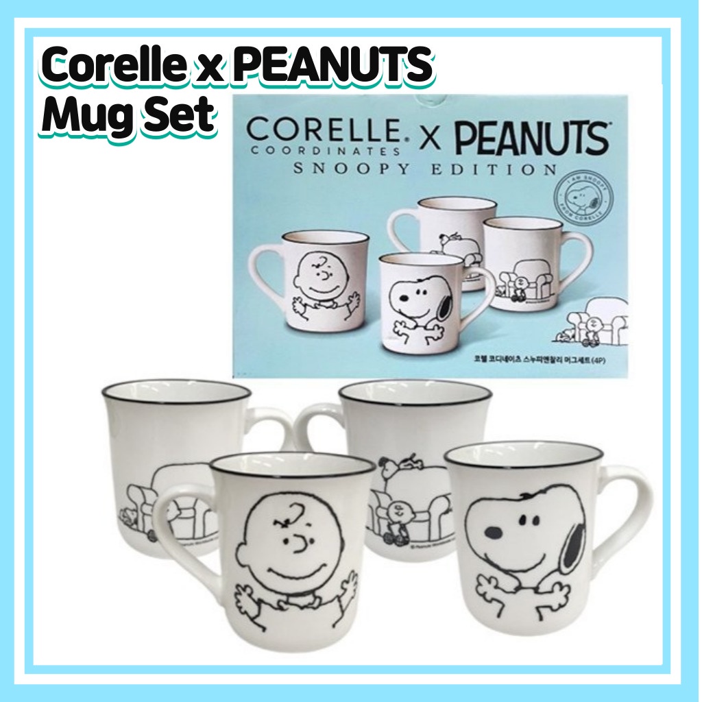 Corelle x PEANUTS Snoopy &amp; Charlie Mug 4P Set/Snoopy Mug/Character Mug/Snoopy Cup/Peanuts Cup/Charlie Cup/Corelle Cup Set/ Dishwasher-safe cup / Heat Resistant Cup