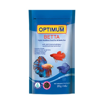 Optimum Betta อาหารสำหรับปลากัดทุกสายพันธุ์ ขนาด 20 กรัม (สูตรเร่งสี เร่งโต ใช้แล้วน้ำไม่ขุ่น)