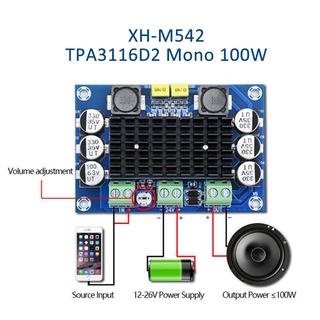 XH-M542 DC 12-26V 100W TPA3116DA Mono Channel เครื่องขยายเสียงดิจิตอลบอร์ด TPA3116D2 Digital Power Amplifier Board