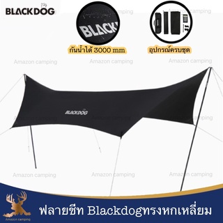 BLACKDOG ผ้าฟลายชีททรงหกเหลี่ยม ขนาด 5.5X2.93เมตร อุปกรณ์ครบชุด ทาร์ปหกเหลี่ยม  ผ้าหนา150D กันแดด กันน้ำได้ 3000mm น้ำหนักเบา พกพาสะดวก