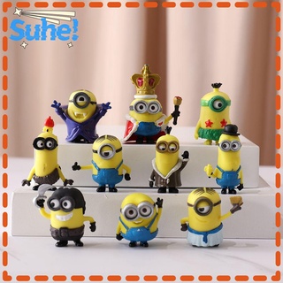 Suhe ฟิกเกอร์พีวีซี Despicable Me Cartoon Minions 3D สําหรับตกแต่งบ้าน 10ชิ้น/ชุด