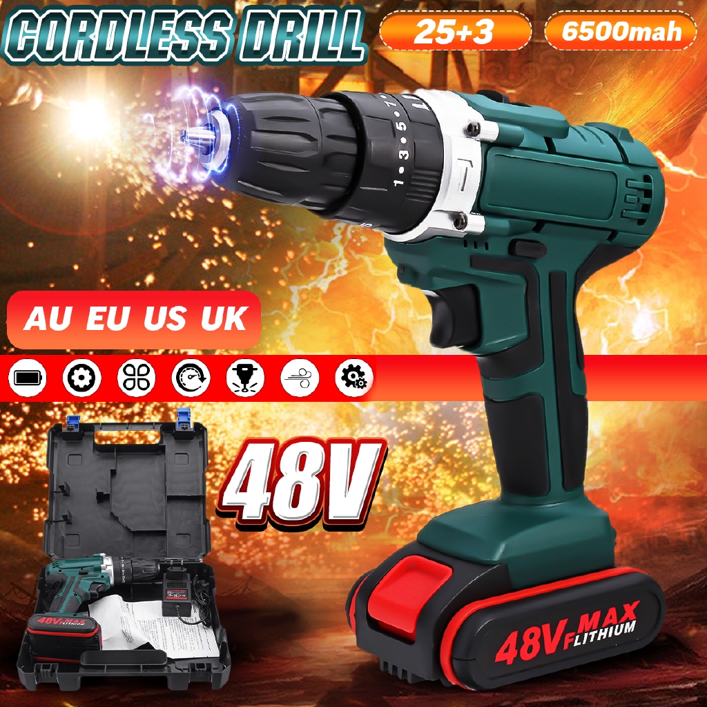 48V 6500mah impact 2 Speed battery Power Drills Screwdriver 25+3 Torque