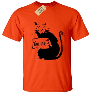 [S-5XL]เสื้อยืดคอกลม แขนสั้น พิมพ์ลายกราฟฟิติ You Lie Rat Banksy สไตล์สตรีท ฮิปปี้ แฟชั่นสําหรับผู้ชาย