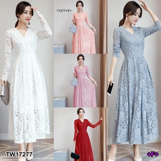 J17277 แม็กซี่เดรส ลูกไม้ แขนยาว long sleeve lace maxi dress