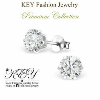 ตุ้มหูเพชรสวิส CZ 6mm. ตัวเรือนเงินแท้จาก KEY Fashion Jewelry