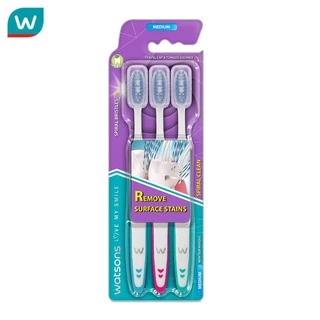 Watsons วัตสัน แปรงสีฟัน สไปรัล คลีน (มีเดียม) 3ด้าม.
