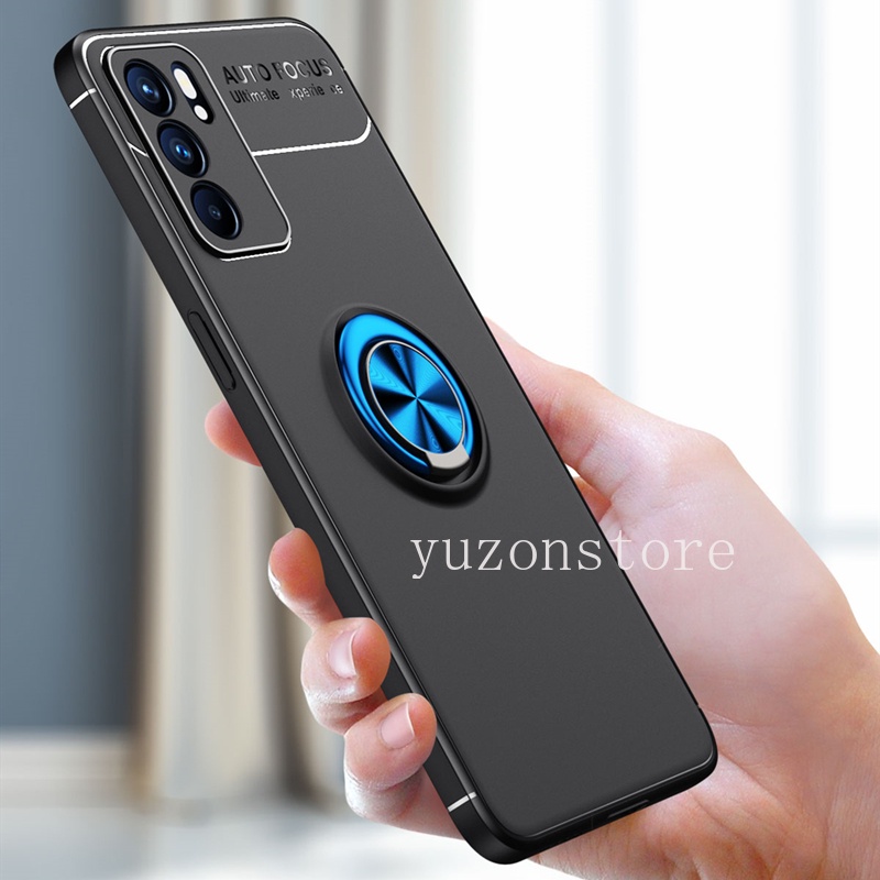 OPPO A16 Reno6 Pro Reno6 Z Reno5 Pro 5G 4G Phone Case เคส Soft TPU Matte Feel Phone Back Cover with Magnetic Invisible Finger Ring Stand เคสโทรศัพท
